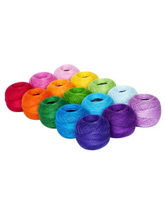 Set de 15 Bolas de Hilo de Algodón Mercerizado LE PAON Tamaño 8