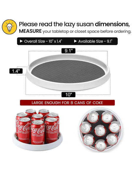 Juego de 4 organizadores Lazy Susan 25,4 cm antideslizantes