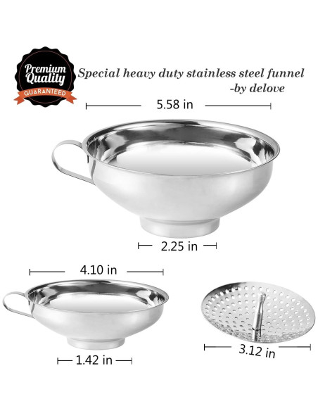 Embudo de Conservación Delove Acero Inoxidable Kit 3 Piezas