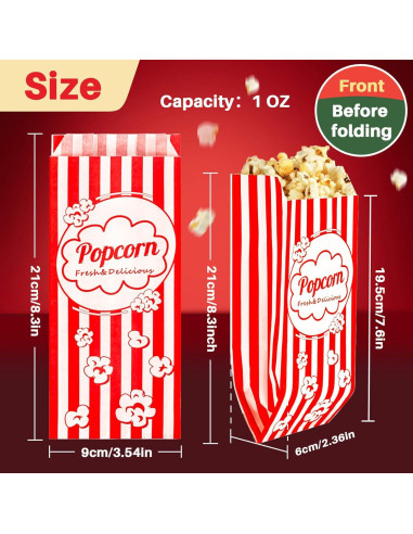 Bolsas de Palomitas Desechables MAQIHAN 500 Unidades 21x9 cm