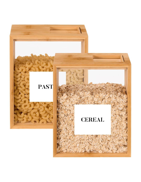 Dispensador de Alimentos 2L EZFXHD de Bambú con Etiquetas