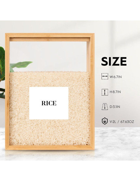 Dispensador de Alimentos 2L EZFXHD de Bambú con Etiquetas