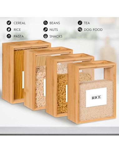 Dispensador de Alimentos 2L EZFXHD de Bambú con Etiquetas