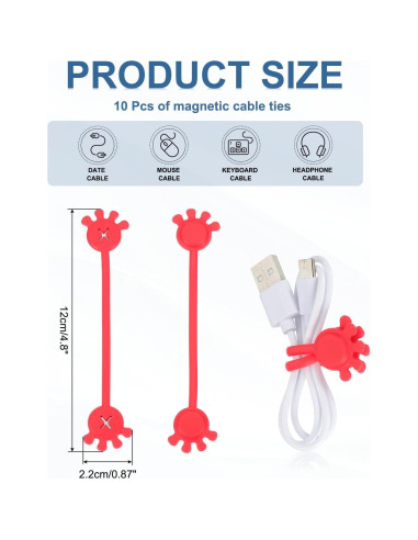 Sujetadores de Cable Magnéticos PATIKIL 10 Pcs Silicona Roja