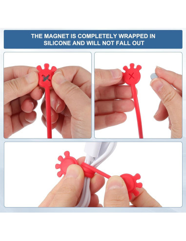 Sujetadores de Cable Magnéticos PATIKIL 10 Pcs Silicona Roja