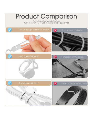 Organizador de Cables Nearockle 8 Piezas Silicona Magnético