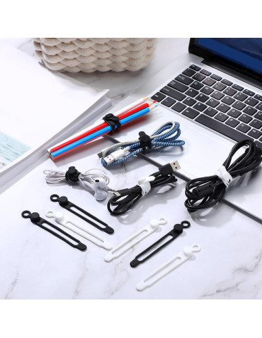 Sujetadores de Cable de Silicona Nuanchu 40 Pcs Negro Blanco