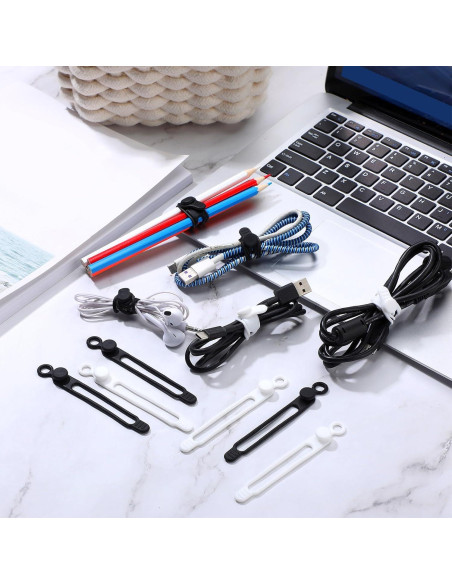 Sujetadores de Cable de Silicona Nuanchu 40 Pcs Negro Blanco
