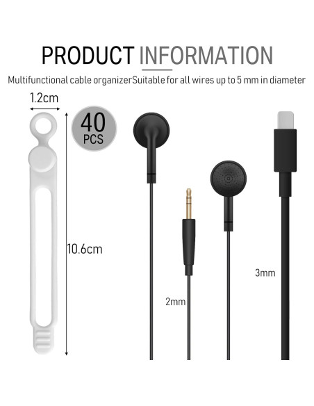 Sujetadores de Cable de Silicona Nuanchu 40 Pcs Negro Blanco