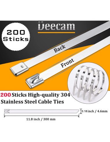 Bridas de Cable de Metal Deecam 200PCS 30cm Acero Inoxidable