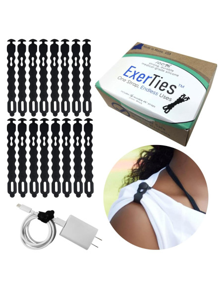 Bridas de Silicona Reutilizables ExerTies 16 Piezas Negro