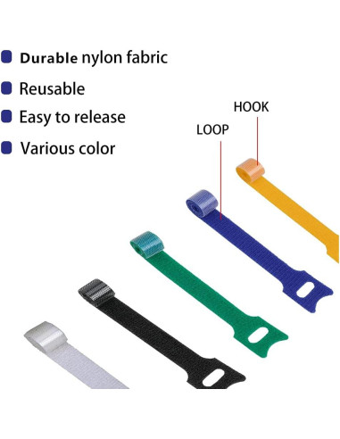 100 Correas de Sujeción Reutilizables KOOWIN 20x1,3 cm Negras