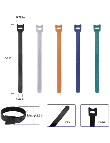 100 Correas de Sujeción Reutilizables KOOWIN 20x1,3 cm Negras