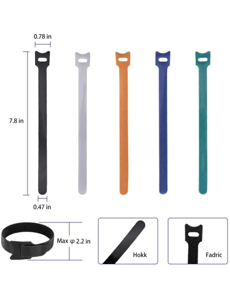 100 Correas de Sujeción Reutilizables KOOWIN 20x1,3 cm Negras