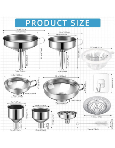 Set de Embudos de Acero Inoxidable Baderke 17 Piezas
