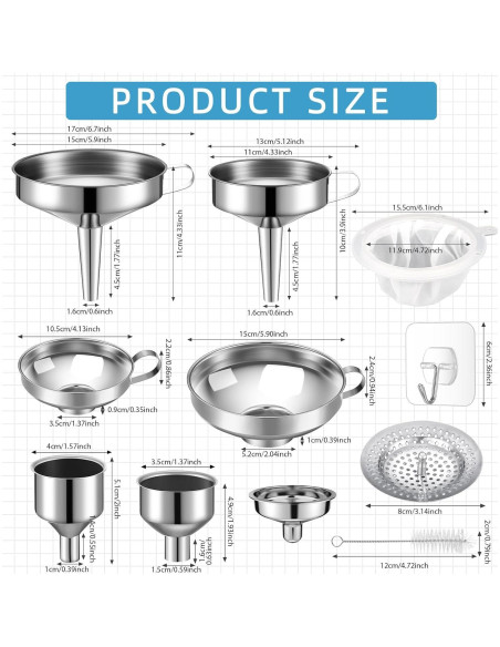 Set de Embudos de Acero Inoxidable Baderke 17 Piezas