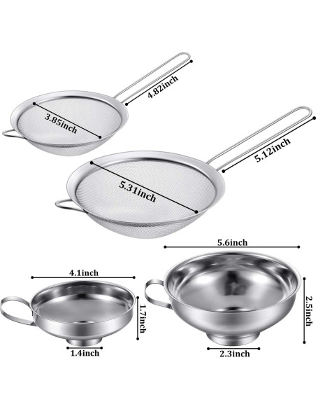 Juego de Embudos y Coladores Acero Inoxidable Boao 4 Piezas