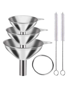3 Embudos de Acero Inoxidable con 2 Cepillos de Limpieza