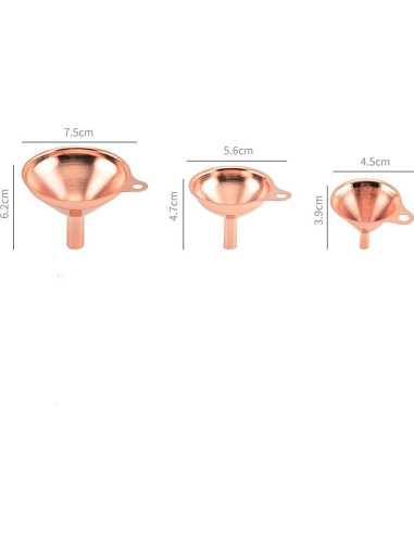Conjunto 3 embudos acero inoxidable oro rosa 4.5-7.5 cm