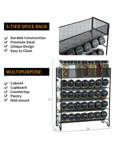 Organizador de Especias Skiileor 5 Niveles con 28 Tarros Vidrio