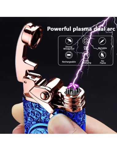Encendedor Eléctrico YOZWOO Doble Arco Recargable USB Azul