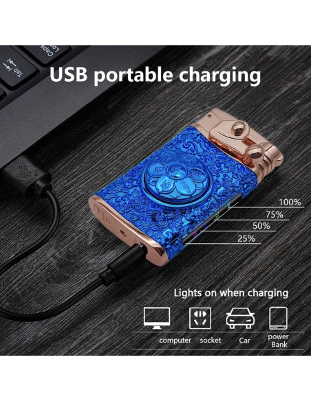 Encendedor Eléctrico YOZWOO Doble Arco Recargable USB Azul