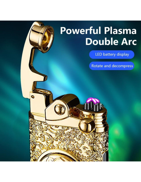 Encendedor Eléctrico Recargable USB SKRFIRE Doble Arco Dorado