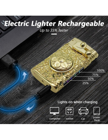 Encendedor Eléctrico Recargable USB SKRFIRE Doble Arco Dorado