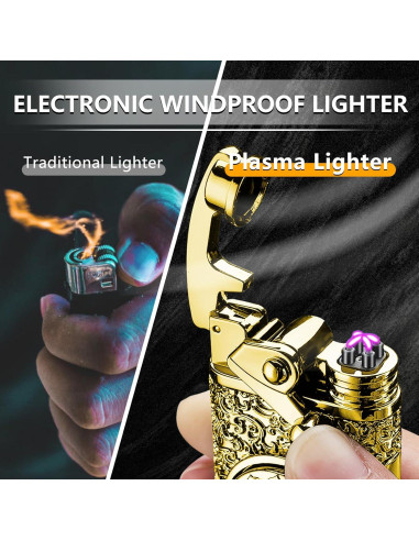 Encendedor Eléctrico Recargable USB SKRFIRE Doble Arco Dorado