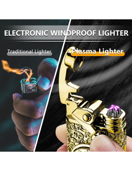 Encendedor Eléctrico Recargable USB SKRFIRE Doble Arco Dorado