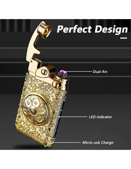 Encendedor Eléctrico Recargable USB SKRFIRE Doble Arco Dorado