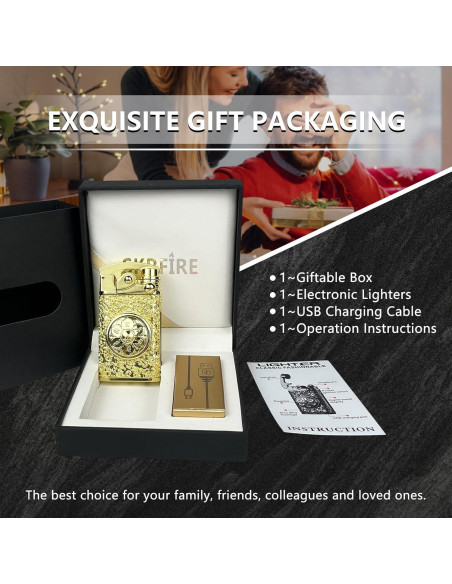 Encendedor Eléctrico Recargable USB SKRFIRE Doble Arco Dorado