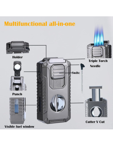 Encendedor Butano Recargable Vrufamt 5 en 1 Gris