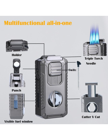 Encendedor Butano Recargable Vrufamt 5 en 1 Gris