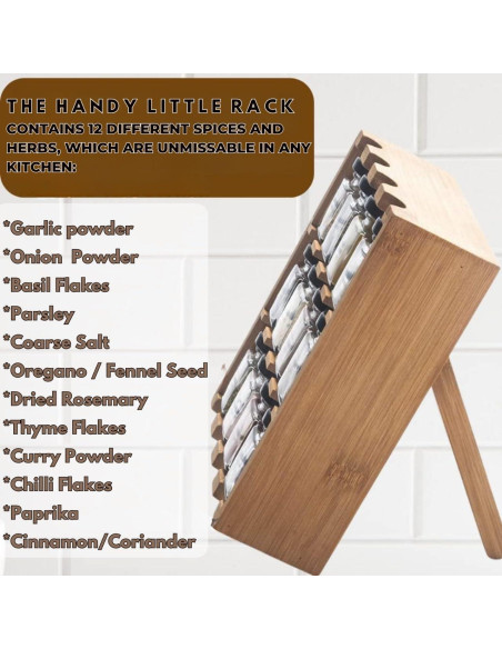 Estante de Especias de Madera Tilz con 12 Tarros de Vidrio