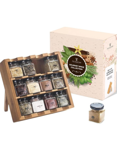 Estante de Especias de Madera Tilz con 12 Tarros de Vidrio