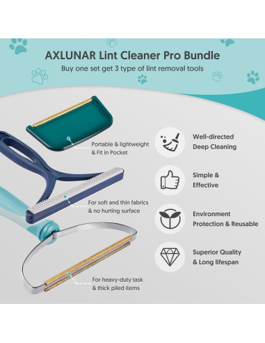 Removedor de Pelo de Mascota AXLUNAR - 3 Piezas Reutilizables