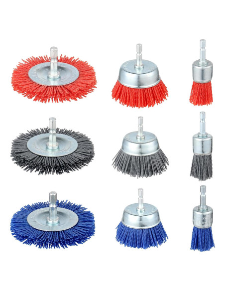 Juego de 9 Cepillos Abrasivos de Nylon AOKLIT para Taladro