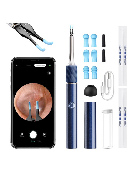 Cámara de oído Qimic S8 HD 1080P con pinzas y luz