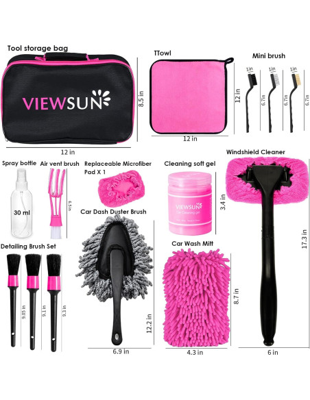 Kit de Detallado de Autos Viewsun 20PCS Rosa Completo