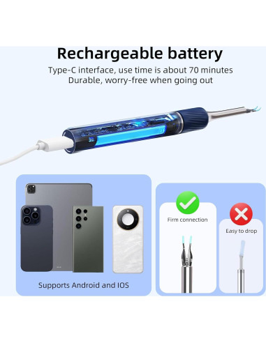 Cámara de oído Qimic S8 HD 1080P con pinzas y luz