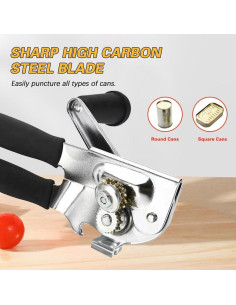 Abre Latas Manual VWMYQ Acero Inoxidable Negro 22.5 cm 2