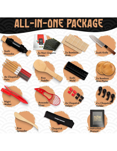 Kit de Hacer Sushi Primely con Bazooka y Estera de Bambú