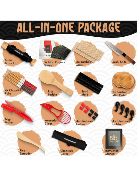 Kit de Hacer Sushi Primely con Bazooka y Estera de Bambú