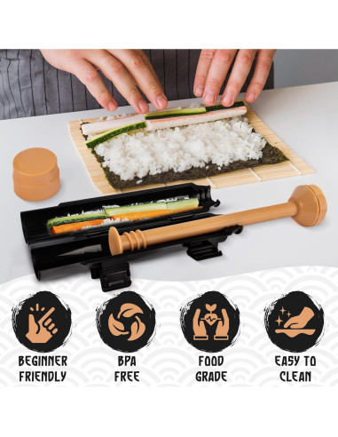 Kit de Hacer Sushi Primely con Bazooka y Estera de Bambú