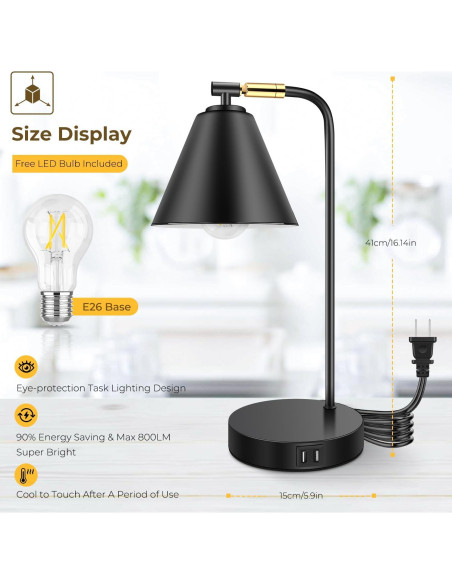 Lámpara de Escritorio Regulable Brightever con USB y AC