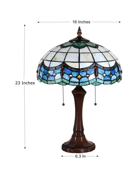 Lámpara de Mesa Tiffany DOCHEER 40 cm Vidrio Tinte Azul