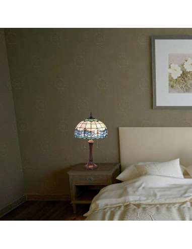 Lámpara de Mesa Tiffany DOCHEER 40 cm Vidrio Tinte Azul