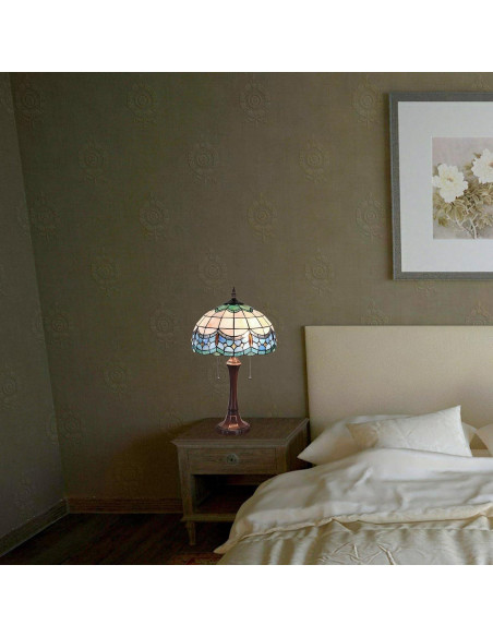 Lámpara de Mesa Tiffany DOCHEER 40 cm Vidrio Tinte Azul