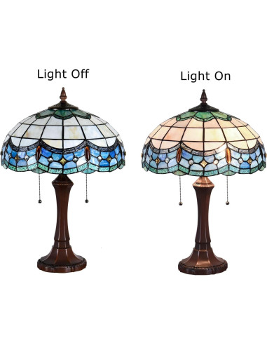 Lámpara de Mesa Tiffany DOCHEER 40 cm Vidrio Tinte Azul